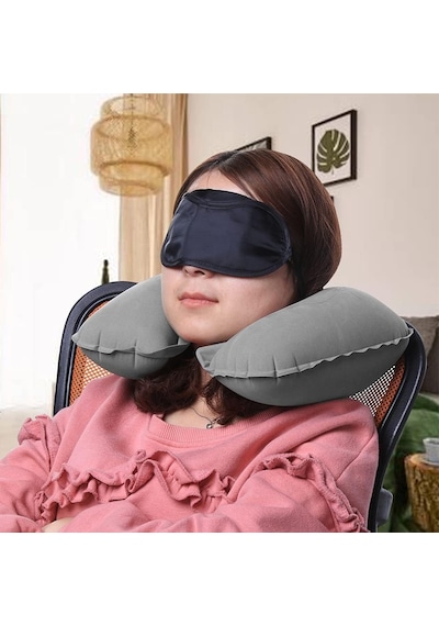 Kyrotech Şişme Seyahat Boyun Yastığı Ergonomik Travel Neck Pillow, Katlanabilir, Taşınabilir, Uçak, Otobüs, Tren Yolculukları İçin Rahat Uyku Yastığı Gri