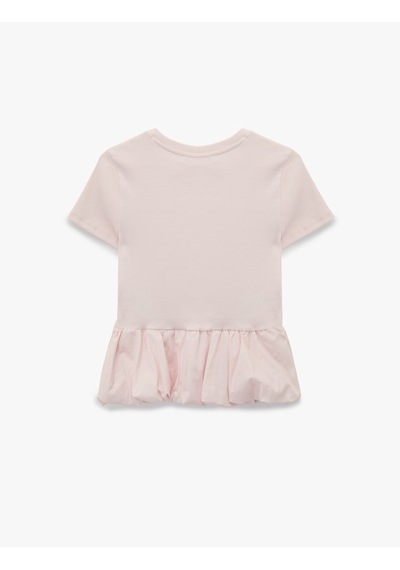 Koton Slim Fit Kısa Kollu Bisiklet Yaka Balon Peplum Tişört Pembe 6sal10578ık Gül