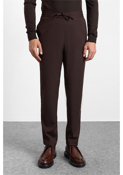Süvari Koyu Kahve Slim Düz Twill Lastikli Jogger Pantolon Spn2020500028-kh9