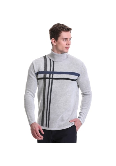 Hatemoğlu Gri Comfort Fit Desenli Balıkçı Yaka Yünlü Triko Kazak 34232022a Gri