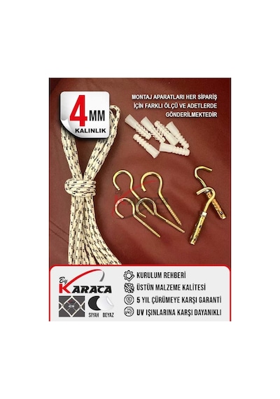 Çocuk Balkon Güvenlik Filesi 2x4 Mt 4mm İp Kalınlığı 4x4 Gözenekli + Montaj Aparatları