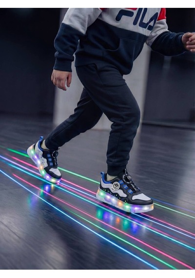 Patenli Işıklı Spor Ayakkabısı & Tekerlekli Sneakers Siyah-sax