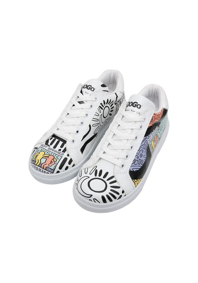 Best Buddies X Dogo Kadın Vegan Deri Beyaz Sneakers - The World Is You Tasarım Çok Renkli