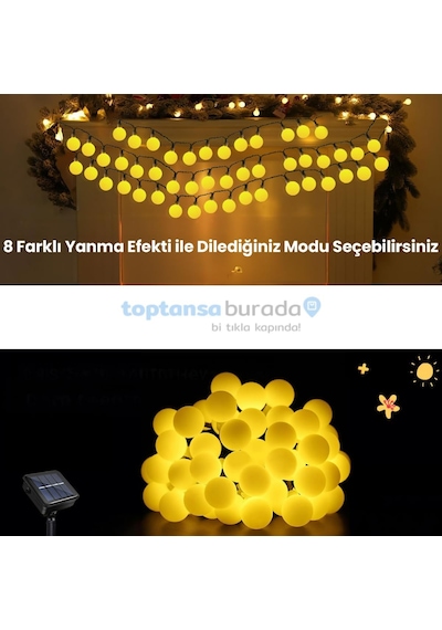 Technosmart Solar 50 Ledli Top 8 Modlu Sarı Işık Bahçe Aydınlatma Dekorasyon Güneş Enerjili