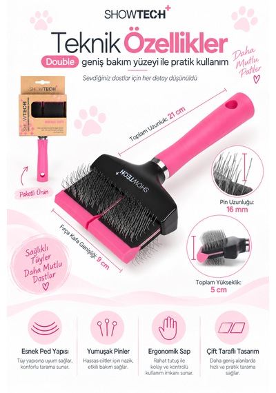 Showtech Flex Groom Esnek Pedli Yumuşak Pinli Kedi Köpek Fön Fırçası Double
