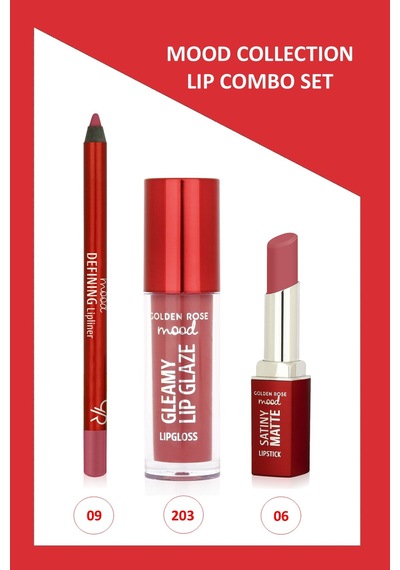 Mood Lip Combo Set - Defining Dudak Kalemi No:09 - Satiny Matte Ruj No:06 - Gleamy Dudak Parlatıcısı No:203 0