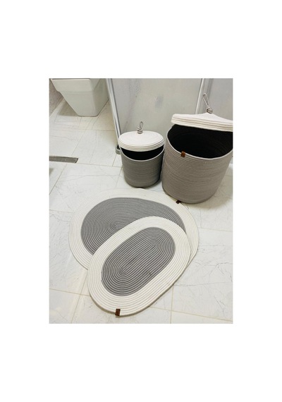 Jüt,hasır,4 Lü,banyo Paspas Sepet Takımı,bohem Tarzı Banyo Takımı,iskandinav Paspas/sepet Krem Gri Krem Gri