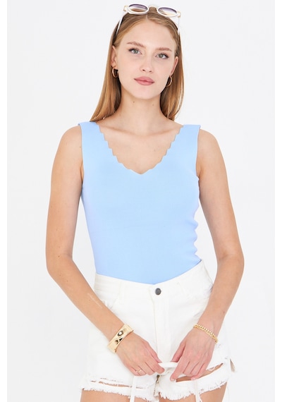 Armonika Kadın Bebe Mavi Zigzaglı V Yaka Kaşkorse Bluz Arm-23y069004