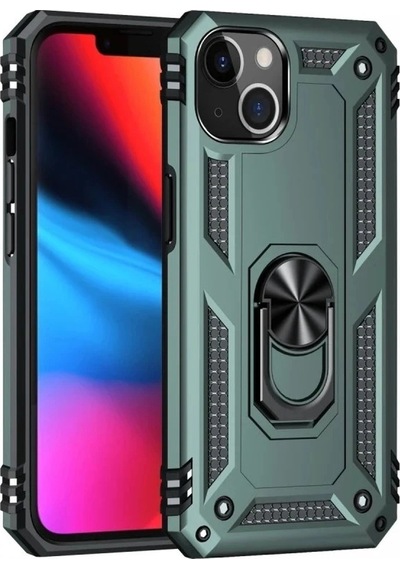 Durukar Apple iPhone Uyumlu 13 Kılıf Sofya Yüzüklü Silikon Kapak - Yeşil