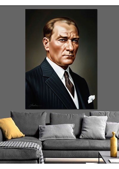 Ahşap Tablo Atatürk Ciddi Bakış Portresi