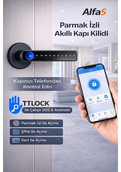Şifreli Kartlı Telefondan Kontrol Pvc Alüminyum Ahşap Uyumlu Parmak İzli Akıllı Kapı Kolu Tt Lock