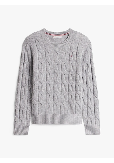 Tommy Hilfiger Soft Wool Cable C-nk Ls Swt Kadın Gri Kazak - Ww0ww43586 Gri