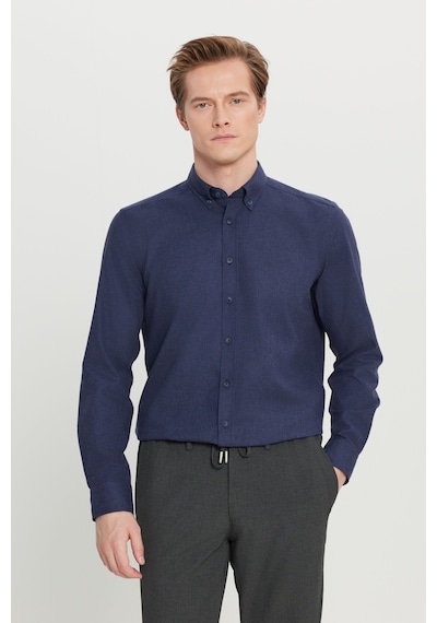 Altınyıldız Classıcs Erkek Lacı Pamuklu Slim Fit Dar Kesim Düğmeli Yaka Diagonal Desenli Flanel Gömlek