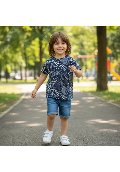 Bonbon Çocuk Siyah Baskılı Tshirt Cb1022
