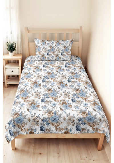 Çiçekli Mavi Otantik Tek Kişilik Pike Takımı - Vintage Floral Yazlık Kapitone Yatak Örtüsü 160x220cm Ayazlı Halı Kıyımı