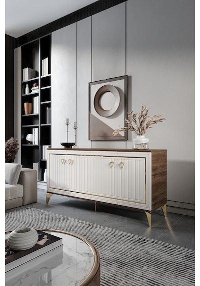 KLAS KONSOL MDF MEBRAN KAPAK CEVİZ KREM GOLD