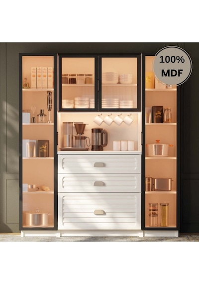 Lavanta Mdf Kahve Köşesi Dolabı 4 Kapak Çekmeceli Işıklı Aytaşı