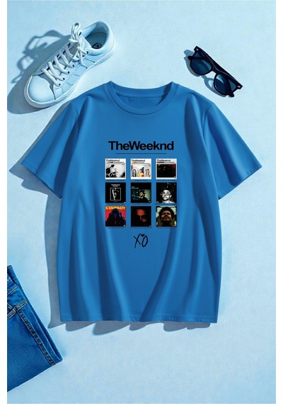 Uyguntarz Unisex The Weeknd Baskılı Tasarım Tshirt Mavi