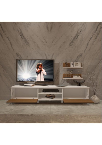 Decoraktiv Eko 4 Mdf Dvd Krom Ayaklı Tv Ünitesi Tv Sehpası Beyaz - Ceviz