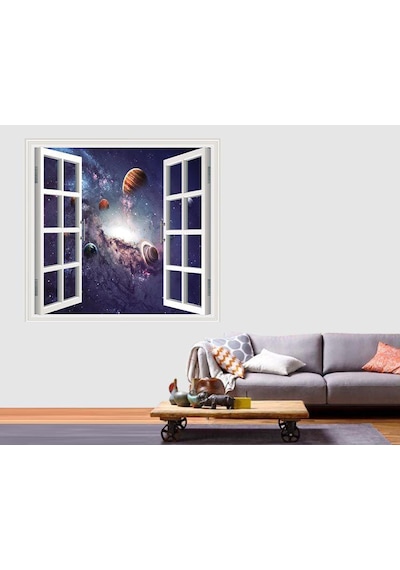 Pencere Poster Duvar Kağıdı Galaksi Kasabası Yapışkanlı Sticker