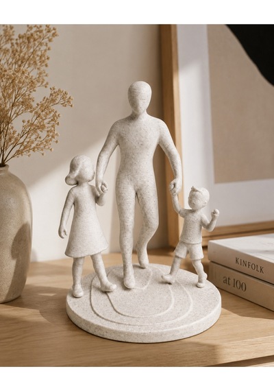 Babalar Günü Hediyesi Baba Çocuk Figürlü Dekoratif Obje Aile Biblosu Pla 12x9 Cm