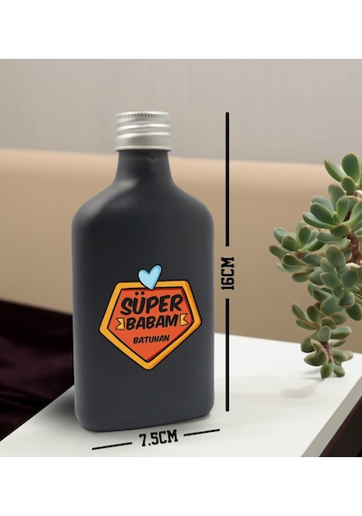 Bk Gift Kişiye Özel İsimli Baba Temalı Antrasit Tasarım Cam Şişede Kolonya 200 Ml Ve Metal Roller Kalem Hediye Seti-2, Babaya Hediye, Babalar Günü Hed