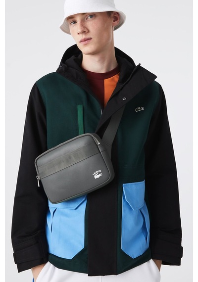 Lacoste Holiday Unisex Leather Bag 22 17 6 Hakiki Deri Ayarlanabilir Askılı Baskılı Unisex Postacı Çantası Gri