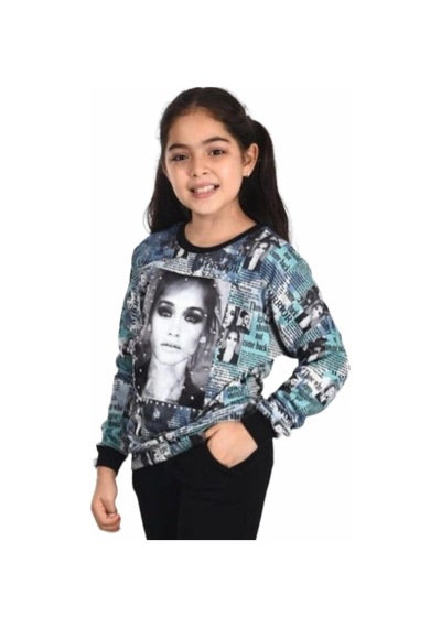 İrem Çocuk Giyim Kız Çocuk Üzeri Kız Yazı Baskılı Beli Lastikli Sweatshirt Siyah