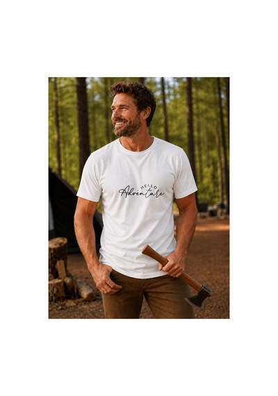 North Whiskers Hello Adventure Baskılı Unisex %100 Pamuklu Lacivert Outdoor Tişört Beyaz - 875129208 Beyaz - 875129208 Beyaz