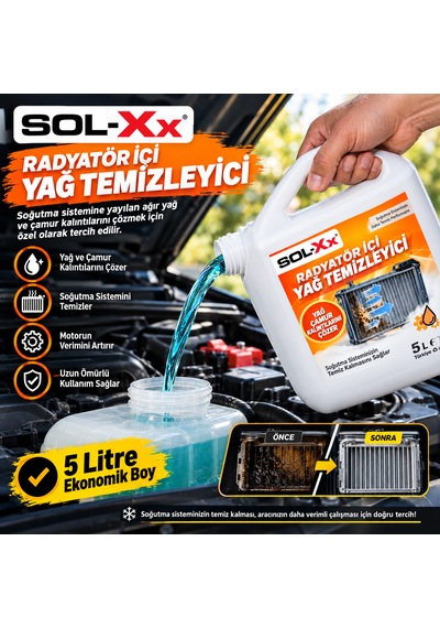 Sol-xx Profesyonel Radyatör İçi Yağ Ve Çamur Temizleyici Sıvı 5 Litre Ekonomik Boy