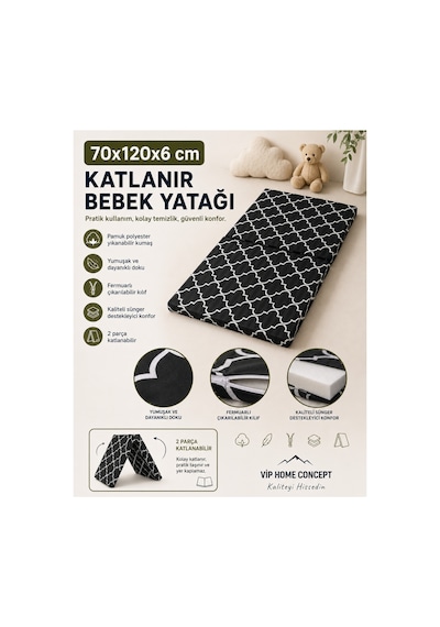 Katlanır Çocuk Yatağı Sünger Yer Yatağı Oyun Minderi Taşınabilir 70x120x6 Cm-karaçatı 70 x 120 CM