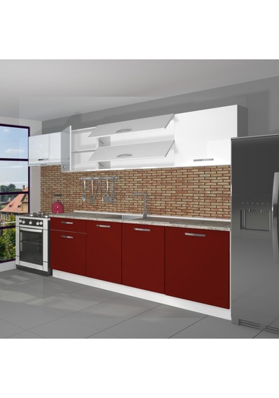 Decoraktiv Ekol 280 Mdf Hazır Mutfak Dolabı - Tezgah Dahil - Bordo Beyaz Beyaz - Kırmızı