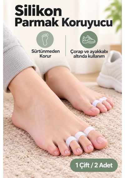 Silikon Çekiç Ayak Parmak Koruyucu 3 Parmağa Geçen Yüzük 1 Çift