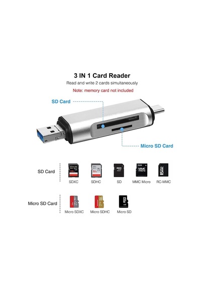 Ads-103 Macbook Uyumlu Type-c To Usb 3.0 Flash Otg Veri Aktarım Sd Tf Tak Çalıştır Kart Okuyucu Çevirici Hub Adaptör