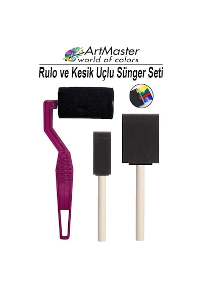 Rulo Ve Kesik Uçlu Sünger Fırça Seti 4 Lü 1 Paket Sanatsal Yağlı Boya Guaj Boya Sulu Boya Akrilik Boya