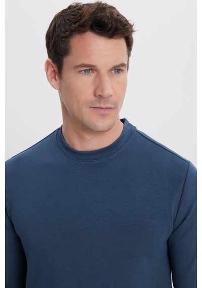 Tudors Erkek Relax Fit Rahat Kesim Uzun Kollu Ekstra Yumuşak Bisiklet Yaka Koyu Petrol Sweatshirt-41978 Koyu Petrol