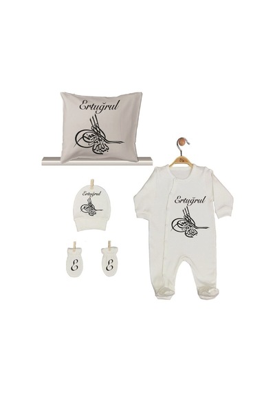 Pia Baby Gl 1953-02 İsme Özel Beşli Tulum Set Krem