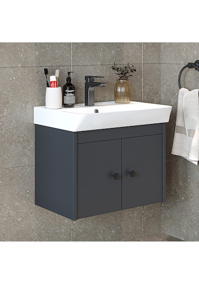 Ada Lavabolu Mat Suntalam Banyo Alt Dolabı 60 Cm Antrasit