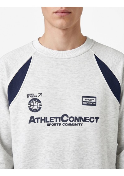Koton Renk Bloklu Bisiklet Yaka Uzun Kollu Baskılı Sweatshirt Gri 7wam70027mk