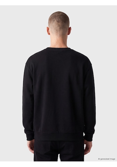LC Waikiki Lc Waıkıkı Siyah Bisiklet Yaka Marseille Baskılı Erkek Sweatshirt