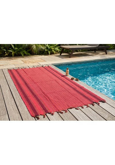 Ludıa %100 Pamuk Çizgili Peştemal Havlu 90x180 Cm Bordo Kırmızı Püsküllü Bordo - Kırmızı