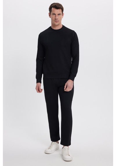 Tudors Erkek Slim Fit Dar Kesim Beli Bağcıklı 3 Cepli Geniş Paça Siyah Eşofman Altı-41907 Siyah