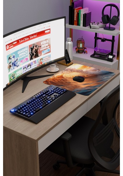 Dalgalar Kaymaz Dikişli Kauçuk Oyuncu Mousepad V1 - 48x40 Xl Gaming Mouse Pad Fare Altlığı