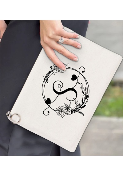 Bk Gift Kişiye Özel Harfli Astarlı Portföy Çanta 30x21cm, Baskılı El Çantası, Organizer Çanta Haki