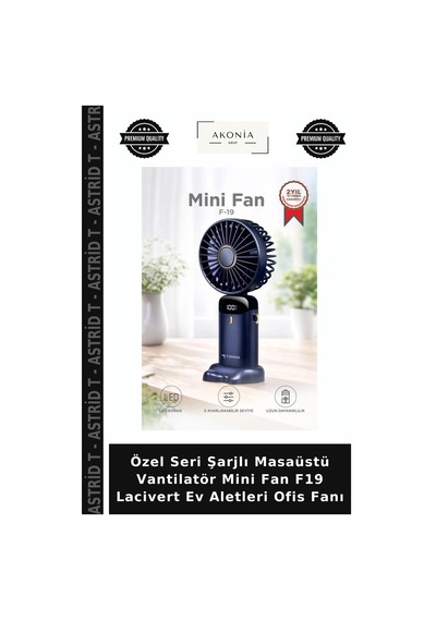 Özel Seri Şarjlı Masaüstü Vantilatör Mini Fan F19 Lacivert Ev Aletleri Ofis Fanı