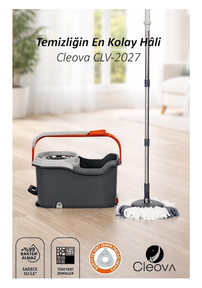 Cleova Cleanmate S2 Pedallı Mop Temizlik Seti Tekerlekli Kova Çıkarılabilir Çelik Sepet