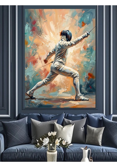 Eskrim Yapan Sporcu Sanat Çizimi Dekoratif Kanvas - Mdf Ahşap Tablo