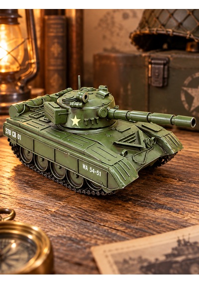 Dekoratif Metal Tank Vintage Retro Eskitme Nostaljik Tank Maketi Yeşil
