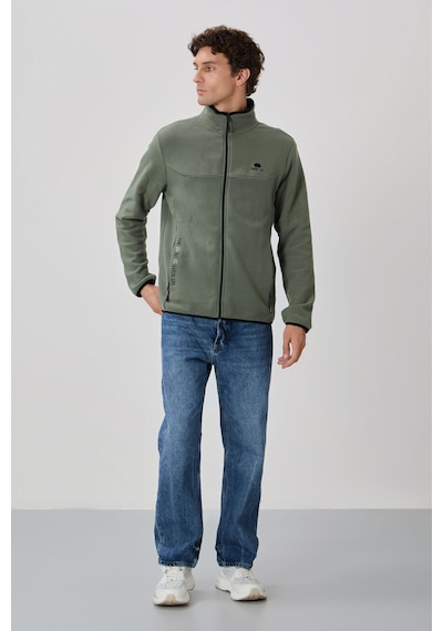 Tommy Life Çağla Yazı Nakışlı Dik Yaka Fermuarlı Standart Kalıp Erkek Sweatshirt Polar - 87992 Çağla