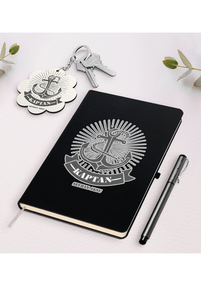 Kişiye Özel Kaptan Siyah Defter Kalem Ve Anahtarlık Seti-7
